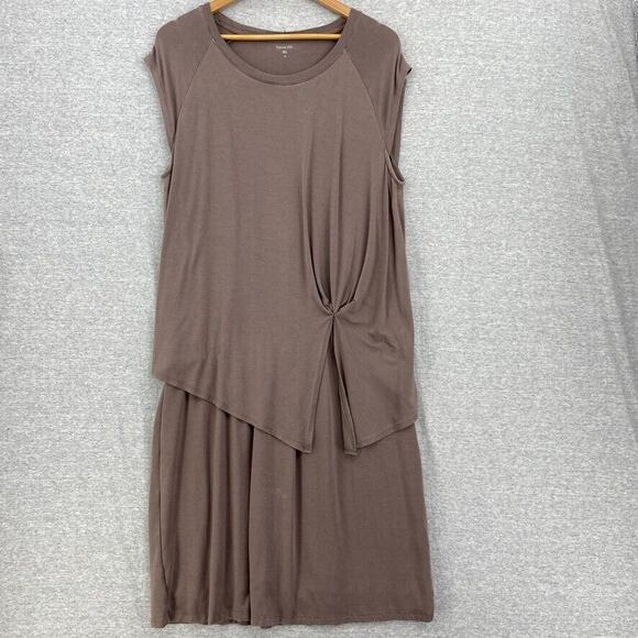 Garnet Hill Dress Womens Extra Large Brown Raglan Cap Sleeves Side Knotted - Picture 1 of 15